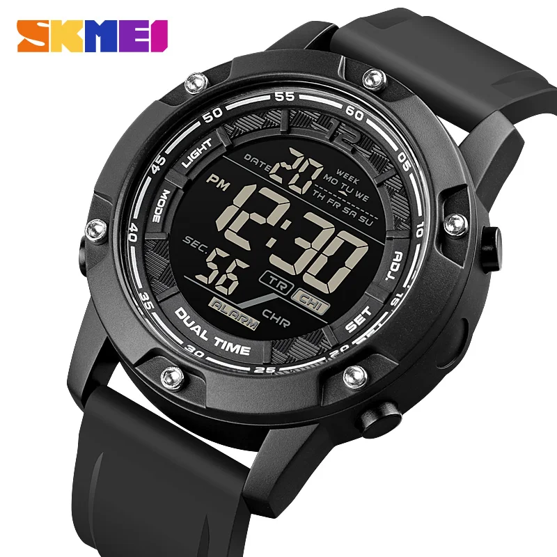 SKMEI Top Band Swimming Digital Sports Watch Mens 10Bar Waterproof Countdown LED Light Wristwatches Alarm