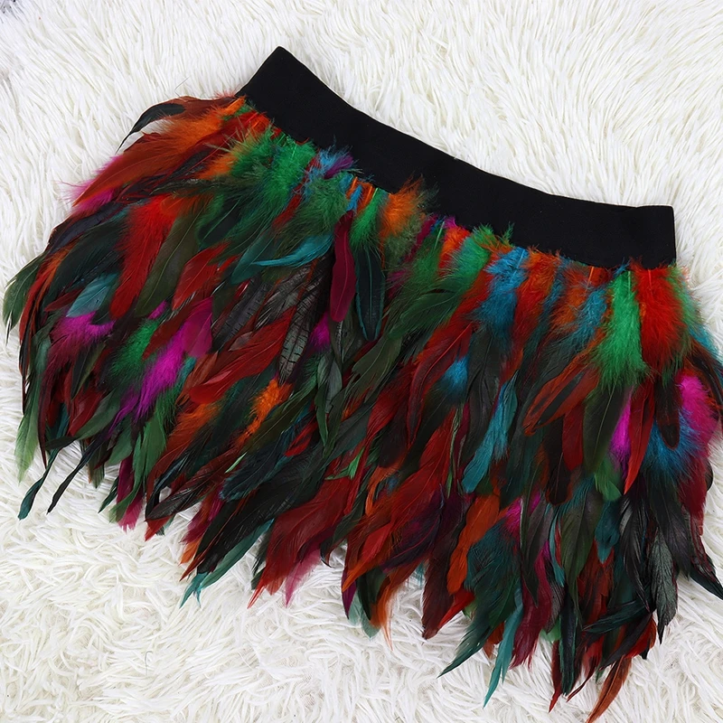 

Colorful Feather Body Harness Underwear Harajuku Hip Skirt Women Sexy Stage Performance Dress Festive Rave Exotic Costumes