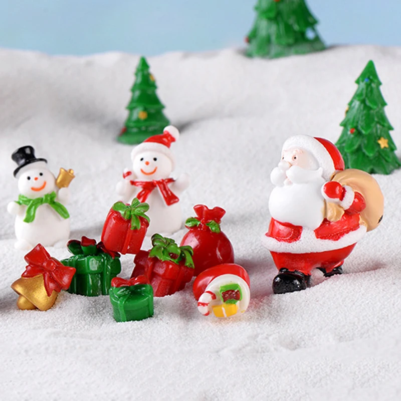 1Pc Christmas Miniature Santa Claus Sled Reindeer Gift Train Terrarium Figurines Fairy Garden Decor Snow Landscape Model