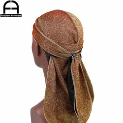 Unisex Men Women Shiny Silk Durag Long Tail Breathable Durag Bandanas Turban Hat Waves Cap Hair Cover Headband Headwrap Du Rags