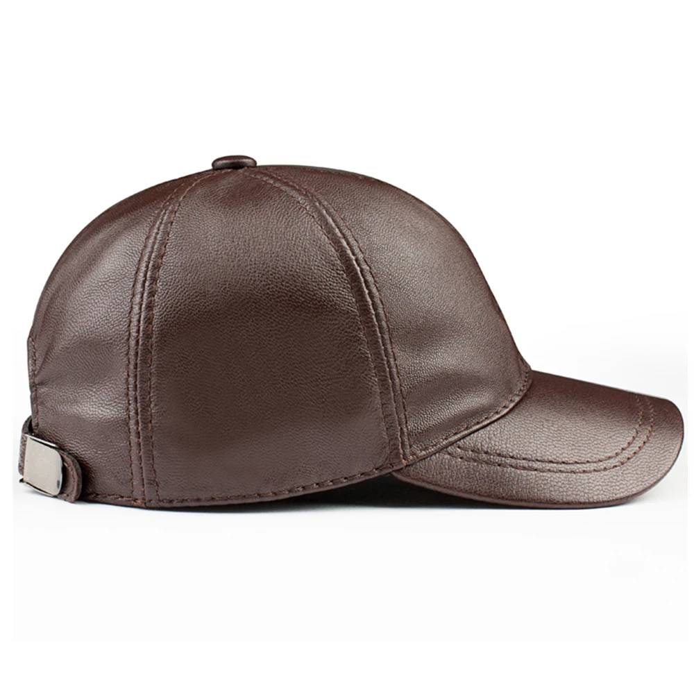 LA SPEZIA Baseball Caps Genuine Leather Hats for Men Sheepskin Dad Hat Adjustable Autumn Winter Black Brown Male Snapback