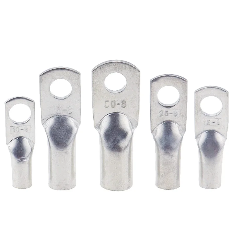 Terminal cabo Lug com parafuso buraco, talões de cobre estanhado, terminais da bateria, M8, M12, 10 mm2, 16 mm2, 25 mm2, JG10-6/8 JG25, JG10, 5pcs