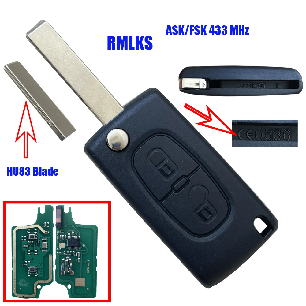 

Flip Car Remote Key for PEUGEOT/CITROEN 207 208 307 308 408 C1 C2 C3 C4 C5 Berlingo Picasso CE0536 ASK FSKControl Alarm