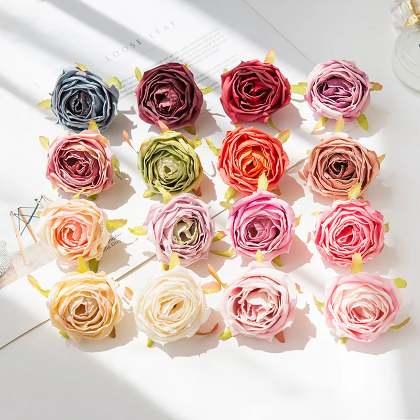 

5Pcs Artificial Flowers Silk Rose Home Christmas Decoration Diy Handicraft Headdress Wrist Flower for Wedding Holiday Supplies