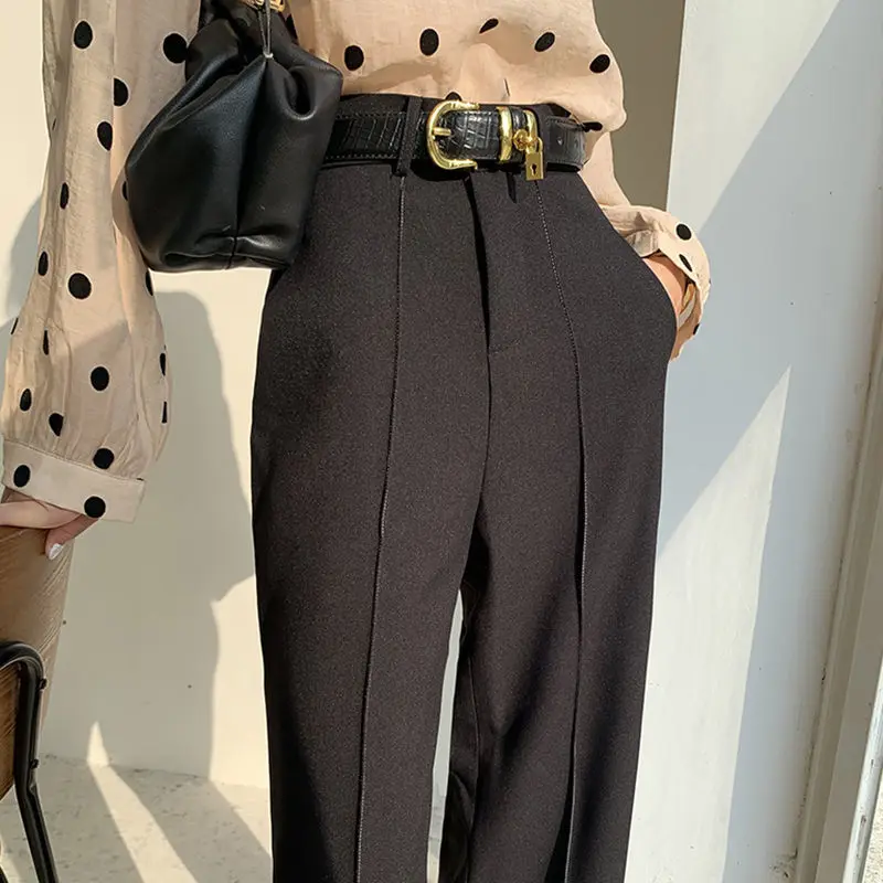 Spring Autumn High Waist Wide Leg Pants For Women Office Wear Elegant Loose Suit Pants High Street Ladies Straight Trousers