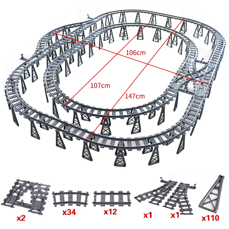 MOC City Trains Train Rail Crossing Tracks Straight Curved Rails High-Speed Railway Building Block Bricks Toys For Children