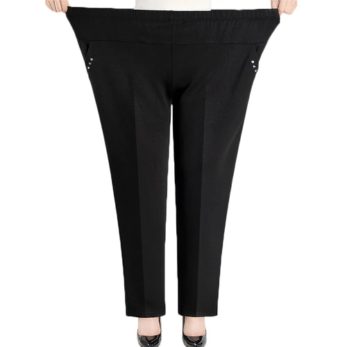 Imagen 2 del producto Pantalones de mujer de mediana edad de talla Extra grande XL-8XL otoño nuevos pantalones casuales elásticos de cintura alta pantalones cálidos de terciopelo grueso de invierno 282