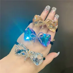 Glowing Gorgeous Crystal Bow Elastic Hair Bands Ponytail Holders Wholesale Price Rubber Bands Student Girls Hair Ties Ropes Gums