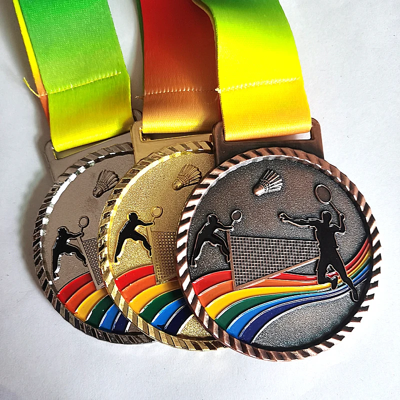 Color  New Metal Medal  Match Medals Badges Souvenirs The Badminton Medal  Medal=3pcs with good ribbon  School sports Metal