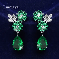 Emmaya New Fashion CZ Earring Dazzling Flower Modelling Symmetrical Style Four Color Choice For Female Elegant Jewelry In Party