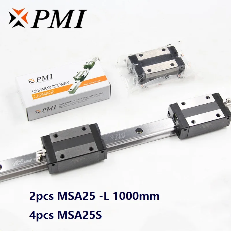 2pcs origial Taiwan PMI  MSA25  -L 1000mm linear guide + 4pcs MSA25S  carriage blocks for CNC router