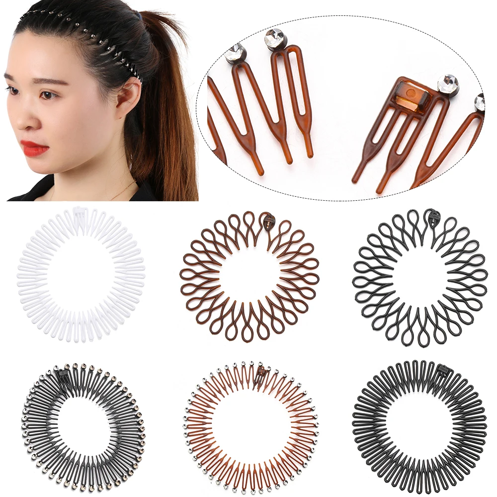 Rhinestone Elastic Hair Band Flexible Foldable Plastic Comb For Makeup Bath Hair Clip For Swimming