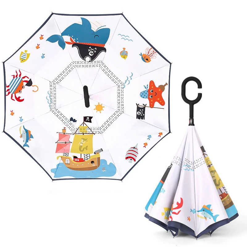 Reverse Folding Umbrella Rain Women Cute Cartoon Children Double Inverted Umbrella animation modeling kids umbrella For girls