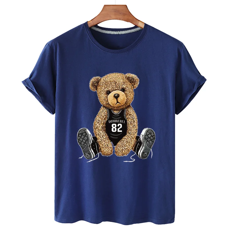 100% Cotton Basketball Bear Print Short-sleeved T-shirt Men\'s Half-sleeved Summer Casual Oversized T-shirt For Men And Women 4XL