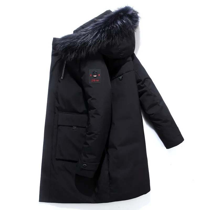 2020 Winter New Men's Fur Collar White Duck Down Jacket Business Fashion Thick Warm Long Parka and Coats Male Brand Clothes