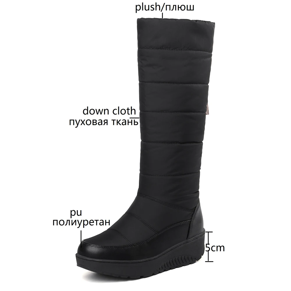 Fashion Women Winter Wedges Knee High Boots Waterproof Girls Snow Boots Fluffy Footwear Ladies Warm Platform Shoes Black Red