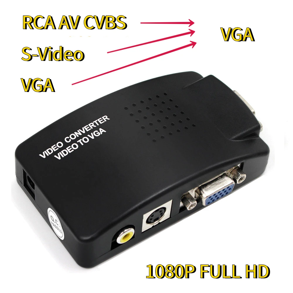 AV to VGA Adapter RCA CVBS to VGA Converter PC Laptop Video TV RCA Composite S-Video AV In To PC VGA LCD Out Converter Video Box