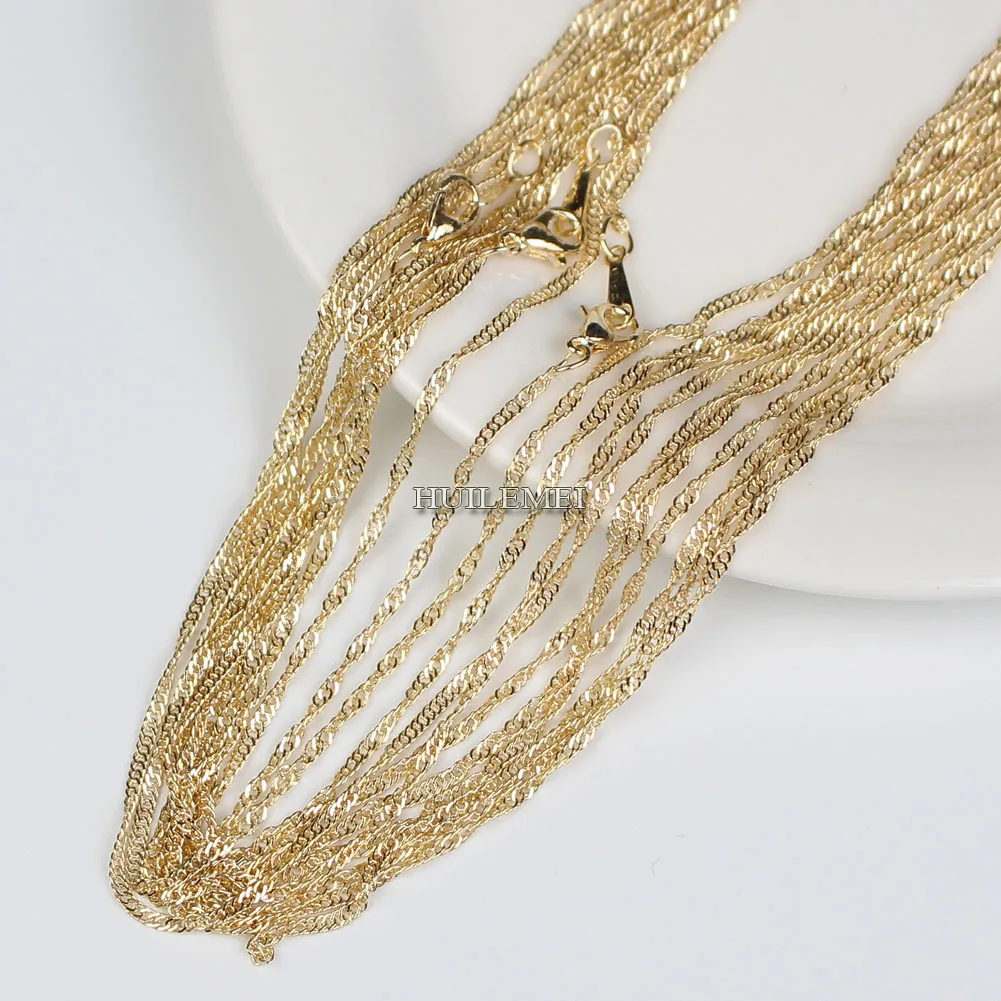 Wholesale Lots 10pcs/lot 2mm KC Gold Color Water Wave Chain Necklaces 16