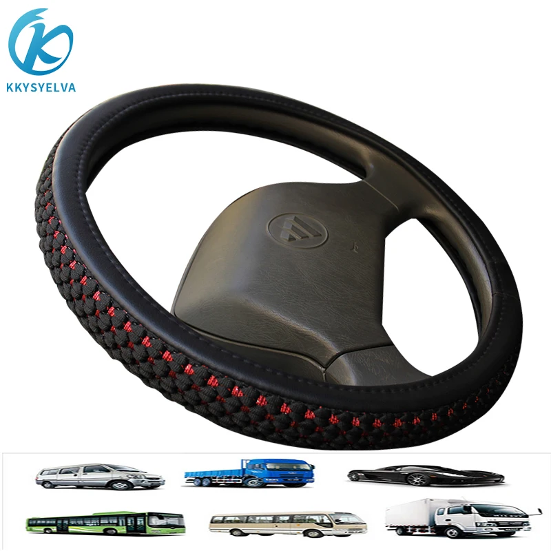 PU Leather+ Silk car Steering Wheel Covers for Car Bus Truck 36 38 40 42 45 47 50cm Diameter Auto Steering-wheel cover