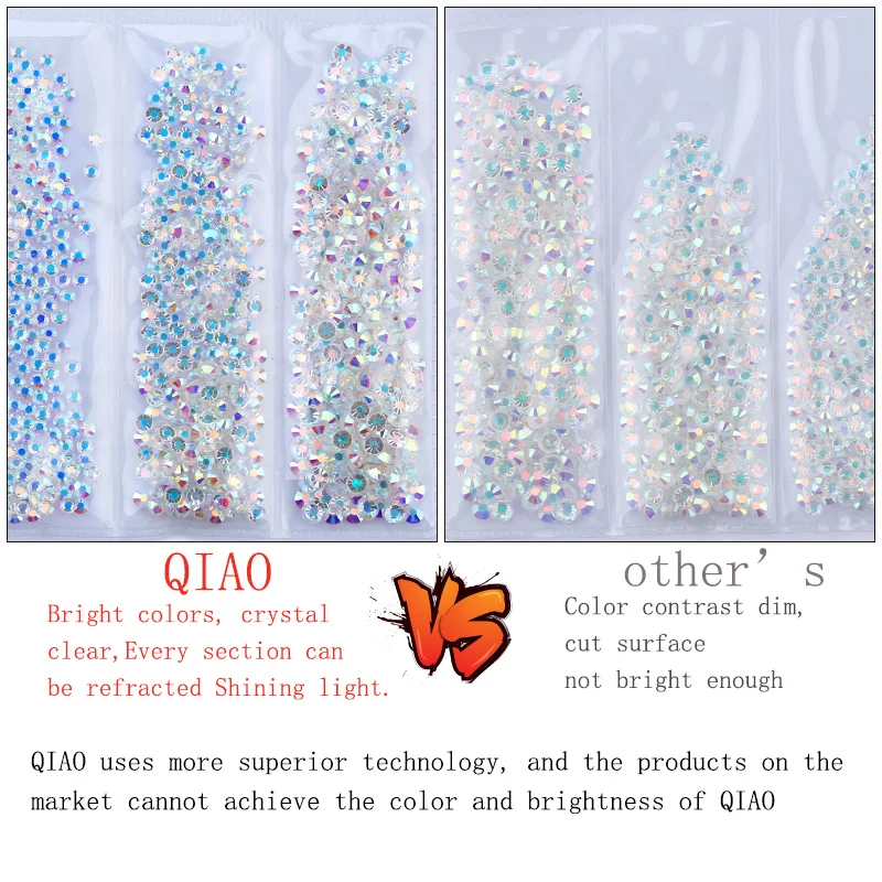 QIAO Glitzer-Strasssteine Crystal AB SS3-SS50, nicht heißklebend, flache Rückseite, Strass zum Nähen & für Textilien, Kleidung, Nagelkunst. – Detail 15