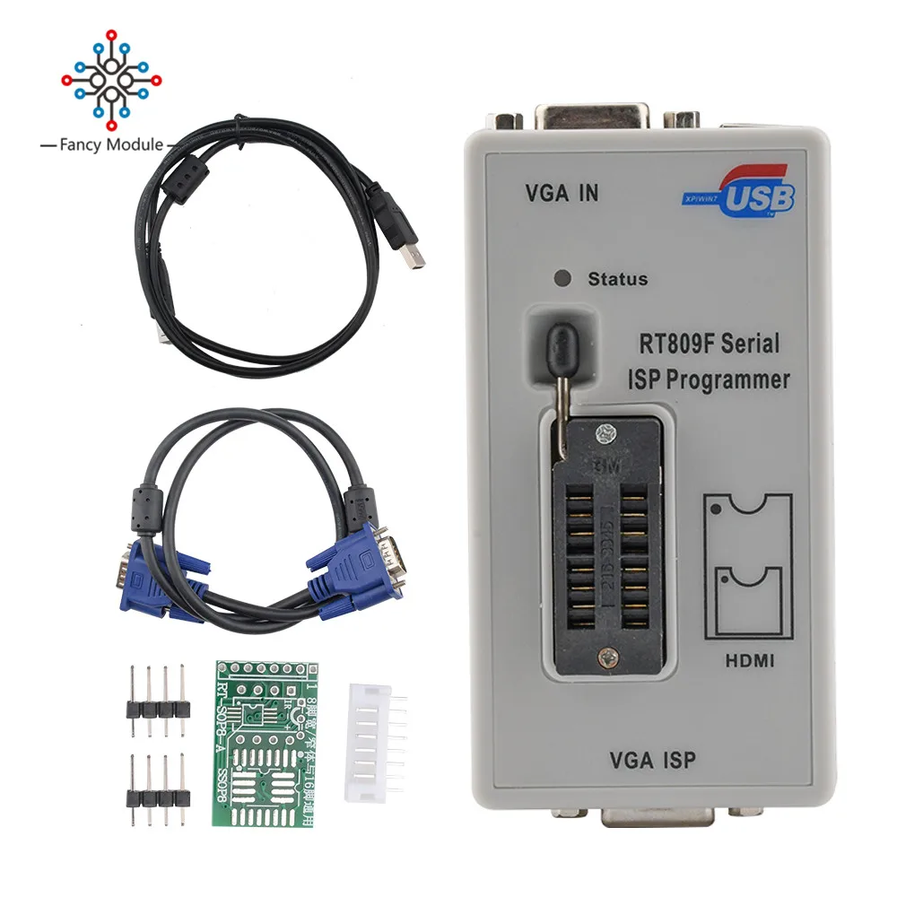 RT809F Universal ISP Programmer LCD USB Programmer Repair Tools 24-25-93 Serial IC With 11 Adapters SOP8 Test Clip EDID Cable