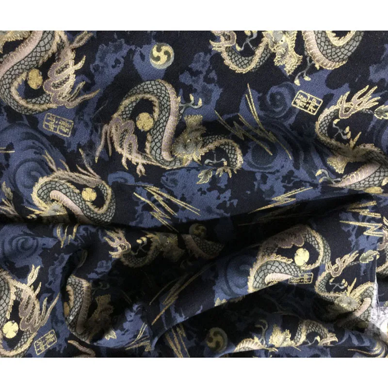 High Quality Dragon Japanese Kimono fabric black print cotton diy fabric for Sewing Clothing Waistband Patchwork material