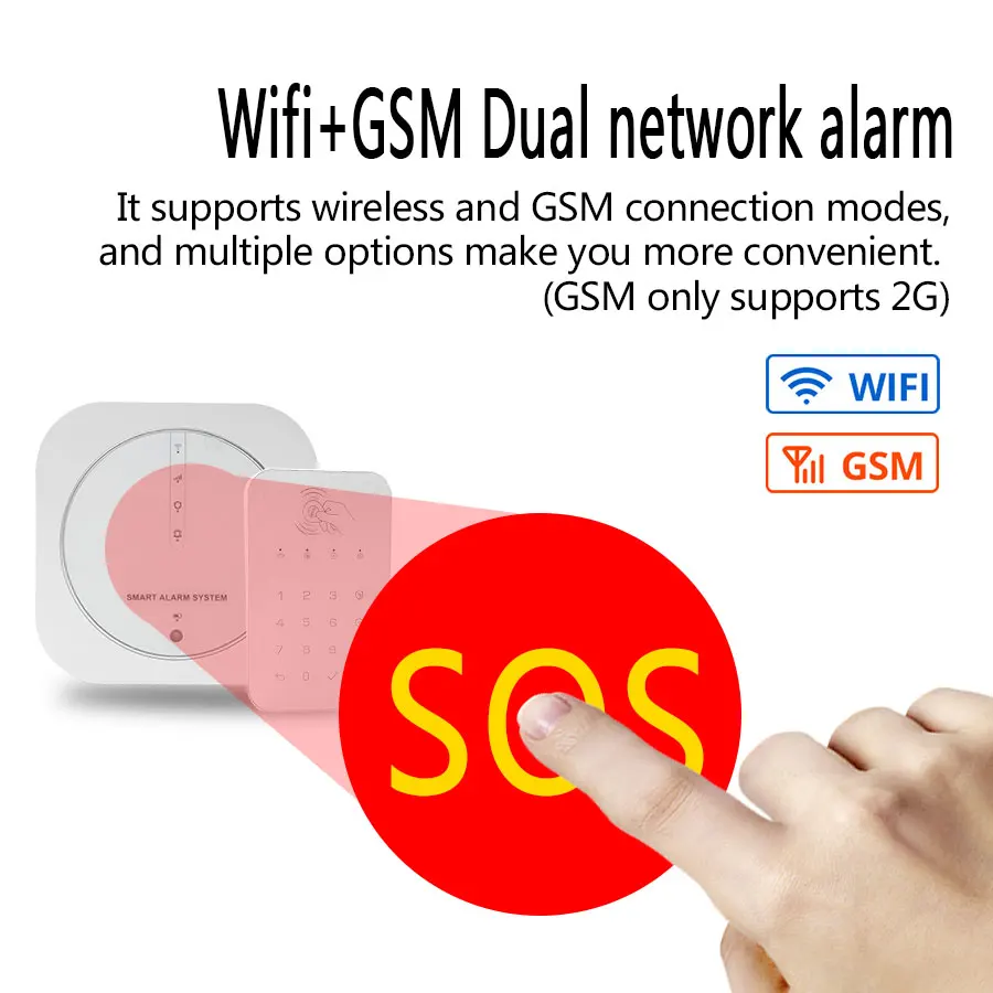 Système d\'alarme pour maison connectée Tuya, wi-fi, GSM, clavier tactile, carte RFID, télécommande avec détecteur 433MHz, capteur, compatible avec