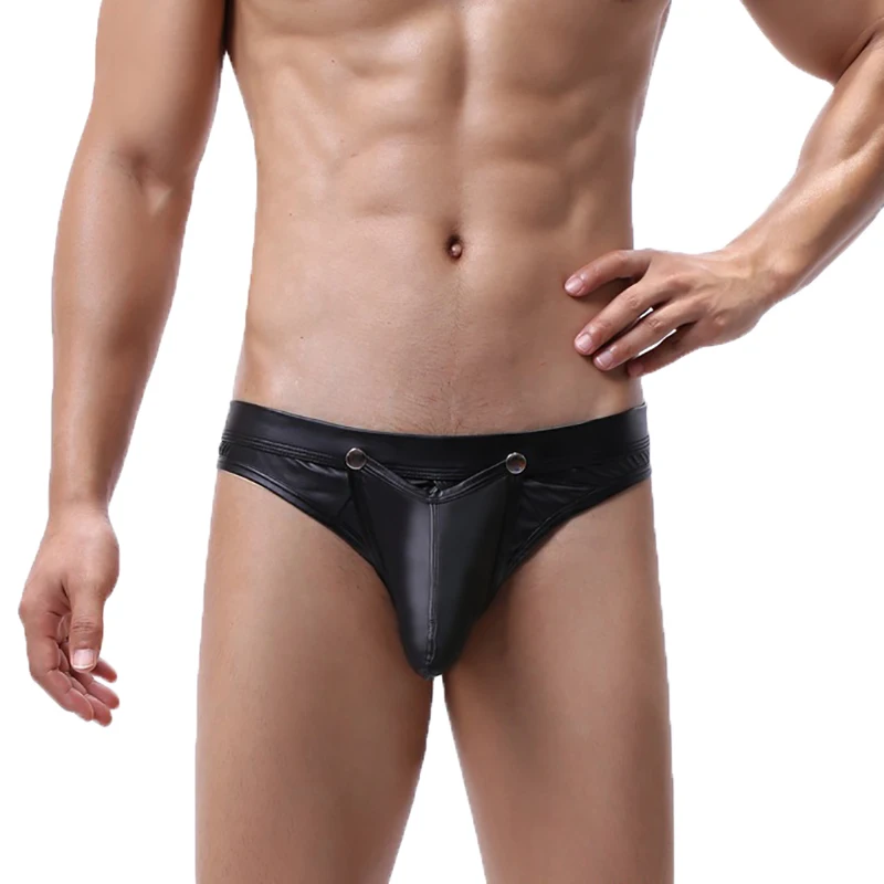 Mens Thong G-string Jock Strap PU Leather Open Crotch Buttons Sexi Thongs Exotic T-back Gay Panties Tanga Hombre Stringi Meskie