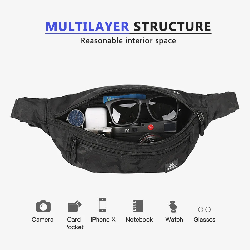 inrnn Fashion Men Waist Bag Waterproof Men\'s Belt Bags Outdoor Sports Sling Chest Bag for Teenager Male Shoulder Messenger Bag