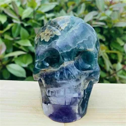 Natural fluorite quartz skull hand carved crystal healing skull