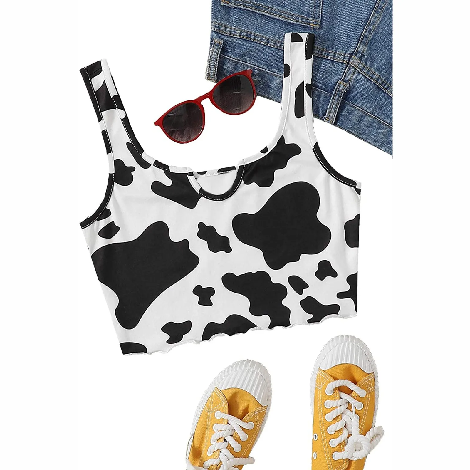 Fashion Sexy Crop Top Women Camisole Milk Cow Print Y2k Egirl Cool Short Tops Vest Harajuku Sleeveless Tee Tops Cropped Feminino