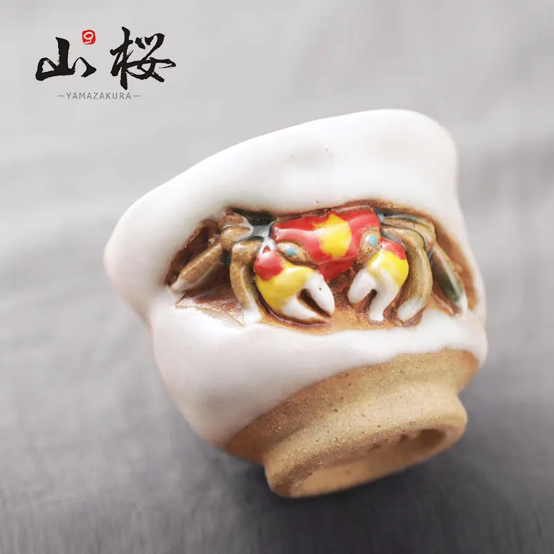 Japan Hand-Made Crab Ceramic Tea Mug  Tea Set Teacup Sake Cups Small Tea Bowls Decor Gift Box