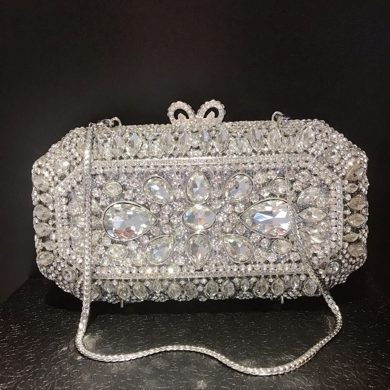 WHTUOHENG pochette da sera con diamanti rosa rossa/AB per la festa nuziale pochette da donna con tracolla in pietra preziosa con strass di lusso