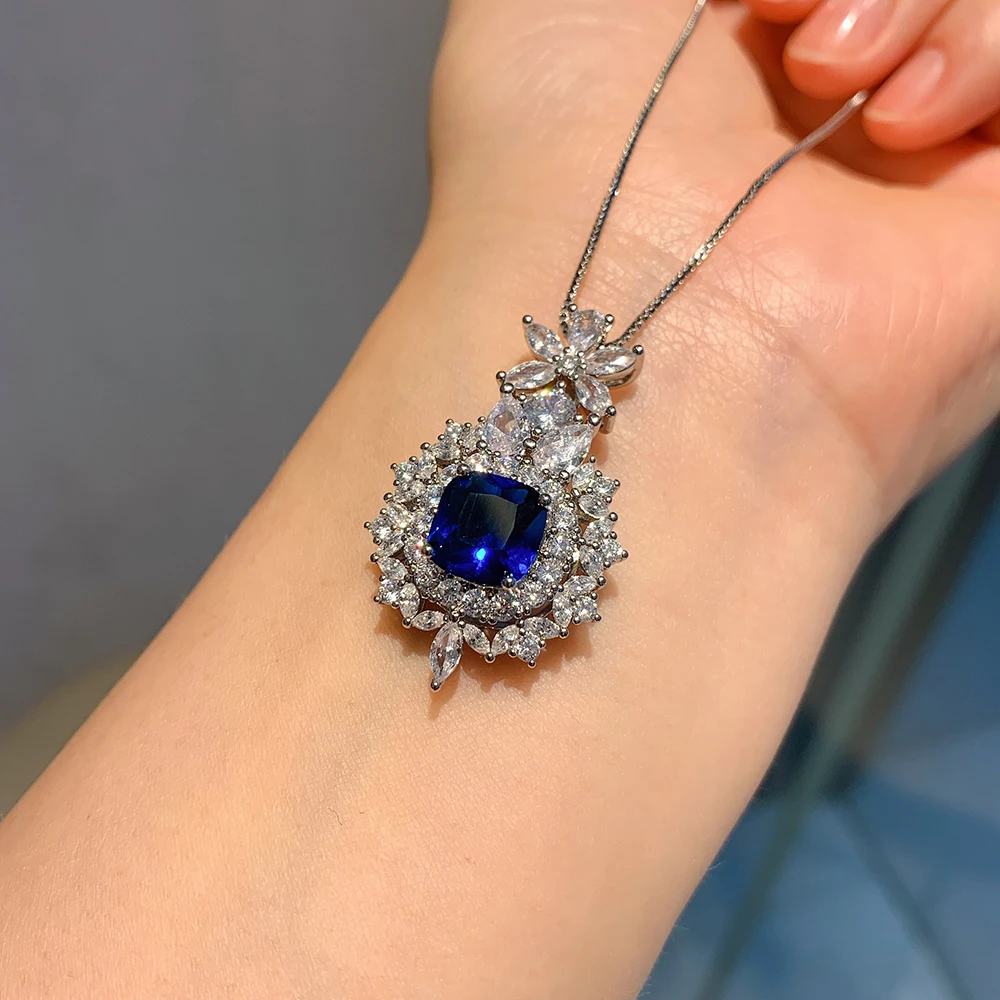 Luxury Ruby Sapphire Jewelry Sets for Women High Carbon Diamond Gemstone Wedding Party Earrings Pendant Necklace Birthday Gift