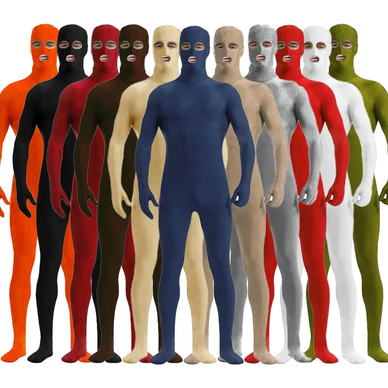 Occhi aperti e bocca da uomo Zentai tuta intera su misura collant con cerniera posteriore tuta intera fantasia da uomo costumi di Halloween