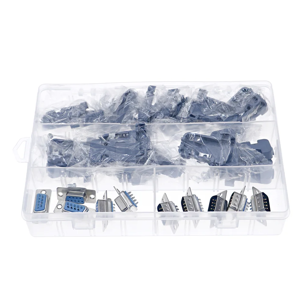 

5 Pair RS232 DB9 9 Pin Male and Female Solder Type Adapter Connectors with 10 Set Gray Plastic Cover Shell Housing Kit set