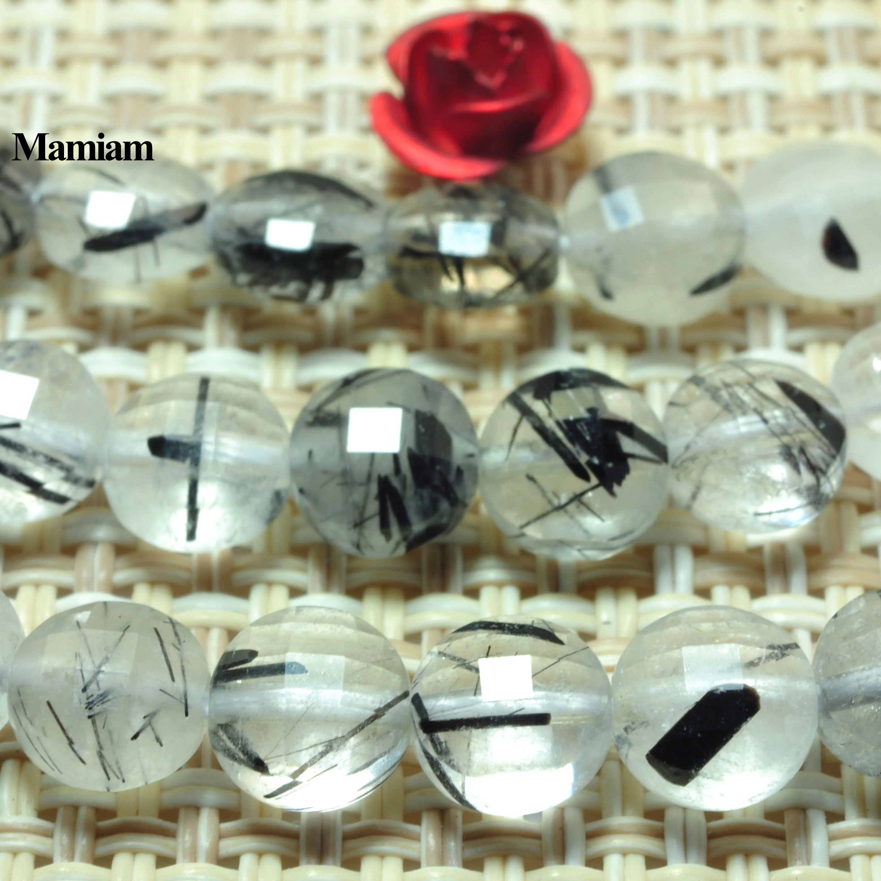 

Mamiam Natural Black Rutilated Quartz Faceted Flat Stone Smooth Round Beads 4mm 6mm DIY Bracelet Necklace Jewelry Making Design