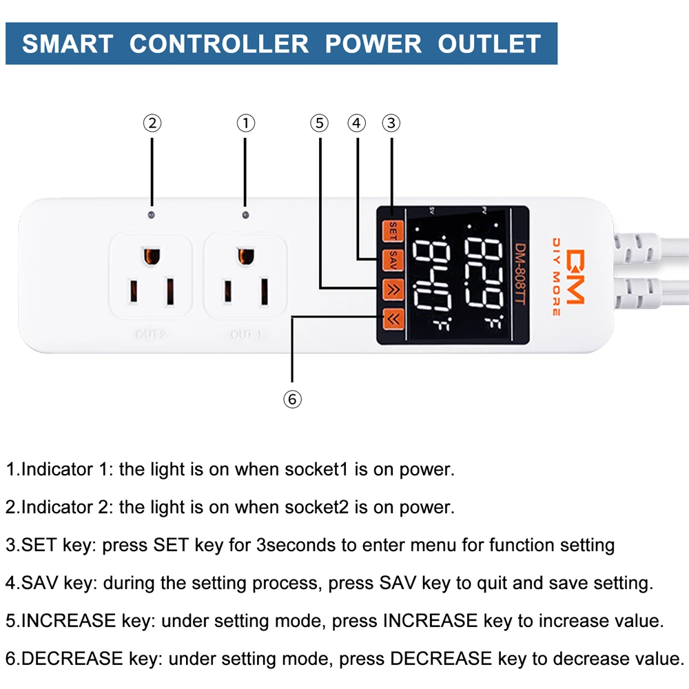 DM-808TT Digital Thermostat Temperature Controller Thermoregulator EU/US Power Socket Outlet Heating Cooling Switch AC 220V 10A