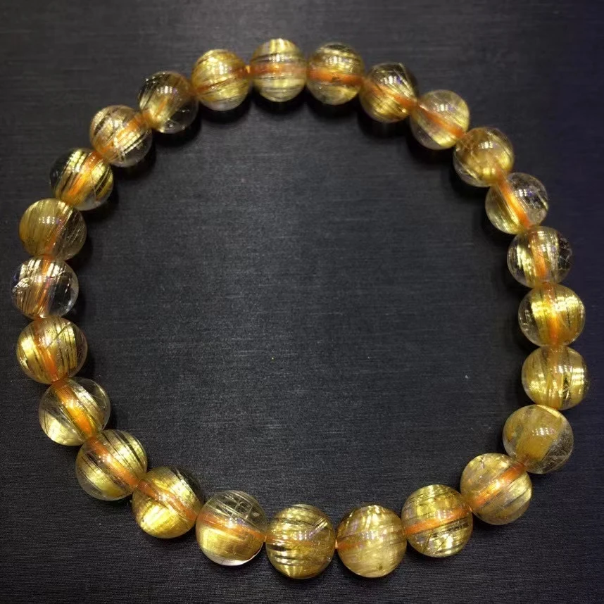 Natural Gold Rutilated Quartz Bracelet Brazil 7mm Woman Men Best Gift Clear Round Beads Jewelry Brazil AAAAA