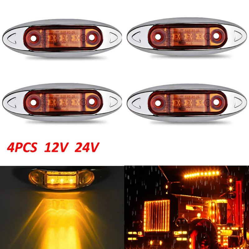 4PCS 12V LED 24V LED Side Marker Lights Parking lights Auto Lorry Yellow Trailer Light toy Truck Accessories