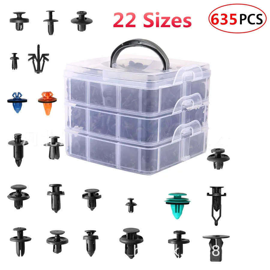 635pcs/Set Car Bumper Fasteners Fender Clip Door Trim Install Push Fastener 22Size