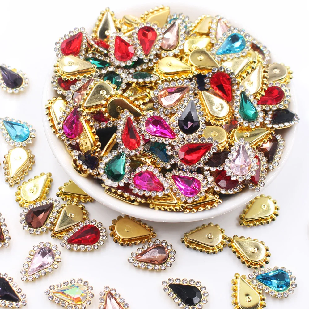 

Rose Tear drop 30Pcs Mix Color Sewing Lace Crystal Rhinestones Sew On Flatback Strass Stones For DIY Clothes Decoration