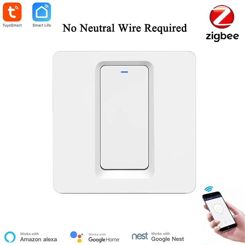 Tuya Smart Zigbee EU Switch WiFi Wall Light Switch 1/2/3 Gang APP Wireless Control No Neutral Wire Required Push Button Switch