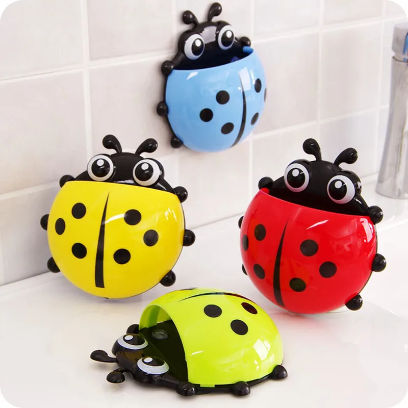 Ladybug Animal Insect Toothbrush Holder Bathroom Cartoon Toothbrush Toothpaste Wall Suction Holder Rack Container Organizer