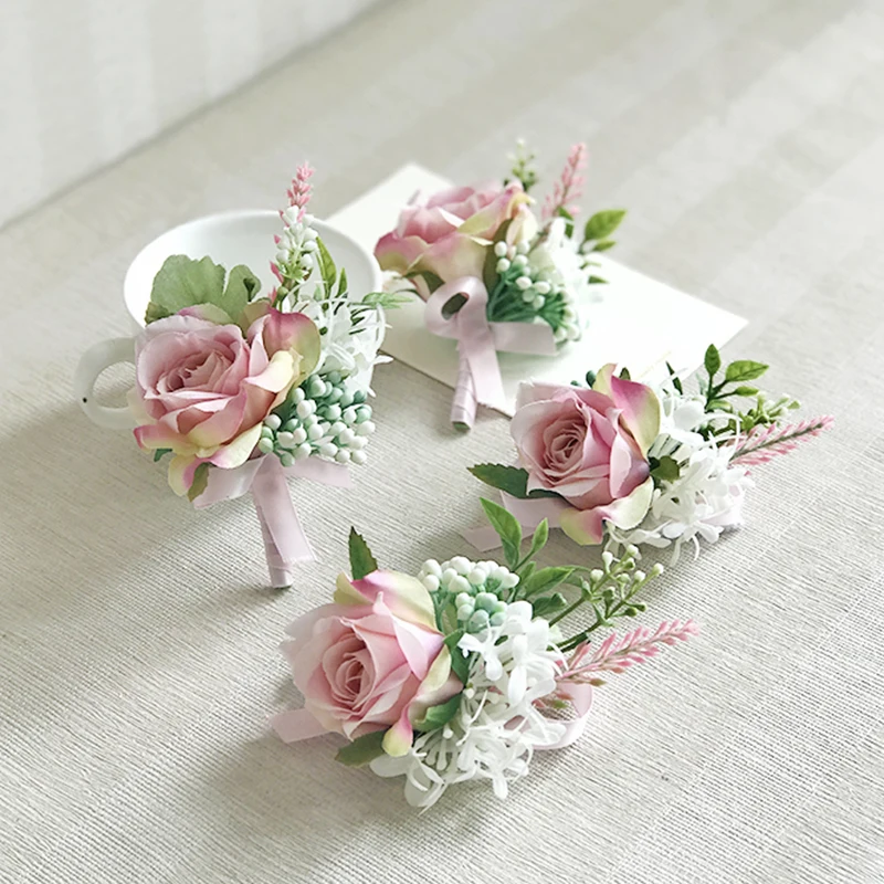 Meldel Kunstmatige Bloem Bruidsjonkers Corsage Pins Bloemen Bruiloft Corsage Voor Prom Roze Rose Bruidegom Boutonniere Mannen Bruiloft Bloemen