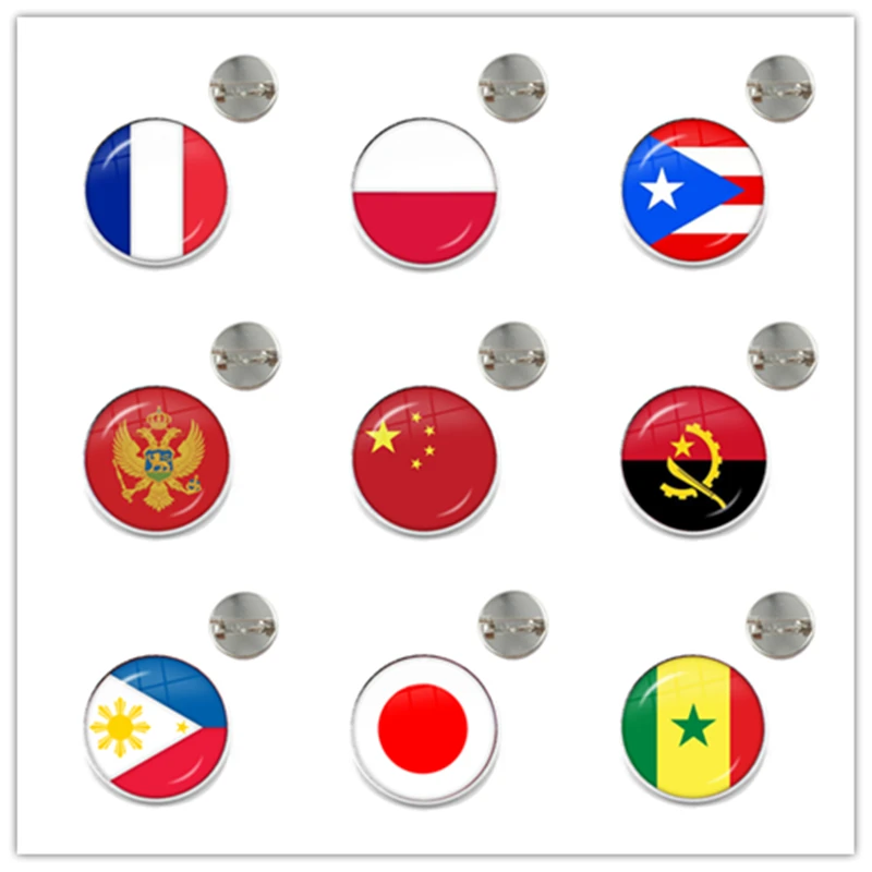 Broszki z flagą narodową Francja Polska Portoryko Czarny Montenegro Chiny Angola Senegal Filipiny Japonia Szpilki do kołnierzyka dla kobiet mężczyzn