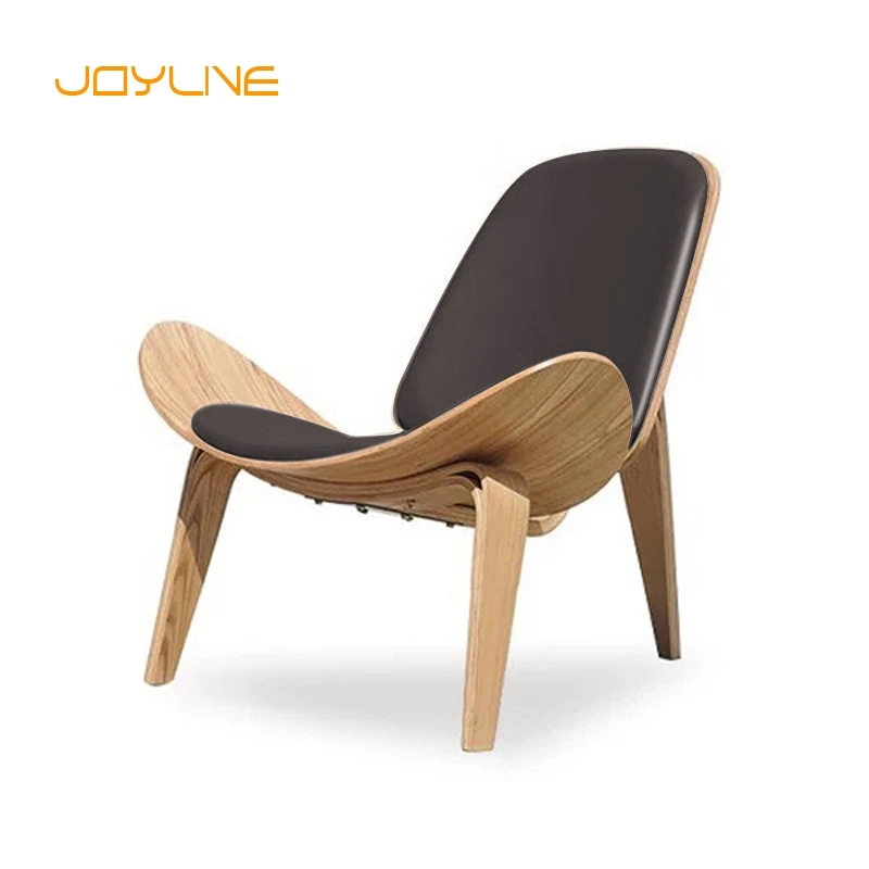 JOYLIVE Modern Lounge Three-Legged Shell Chair Ash Plywood Fabric Upholstery Living Room Furniture