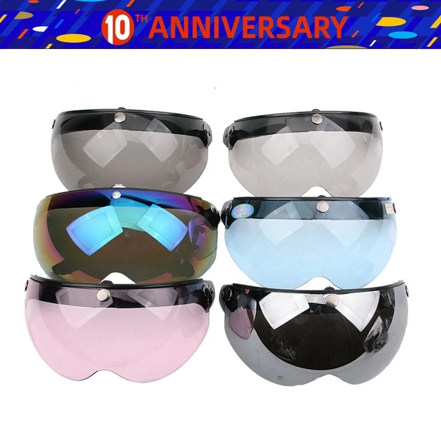 

Free shipping 1pcs Universal Motorcycle Helmet Flip Up W Visor Shield Lens 3 Snap Retro 3/4 Open Face Anti-UV Visor Lens