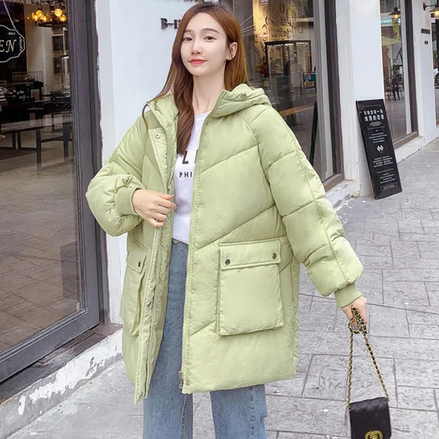 Women Fashion Colors Winter Hooded Puffer Jacket  Female Loose Long Sleeve Coat Solid Harajuku Warm Oversize Parkas