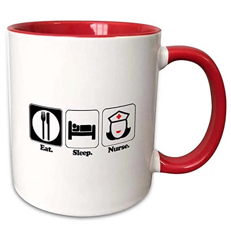 Funny Hobby Lifestyle Design Eat Sleep Nurse Two Tone Red Mug 11 oz White